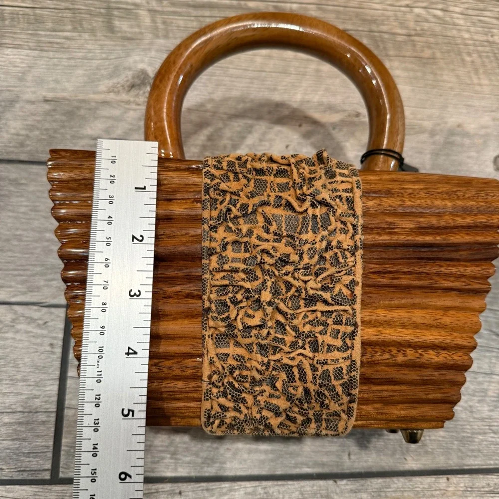 New Timmy Woods Beverly Hills Collectible Art Handmade Acacia Wood Purse Handbag